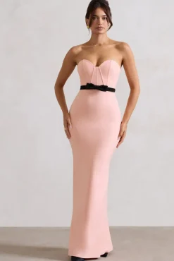 Albi | Pink Structured Strapless Corset Maxi Dress With Bow