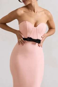 Albi | Pink Structured Strapless Corset Maxi Dress With Bow