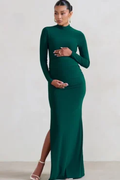 Alejandra | Green Maternity Long Sleeve High Neck Maxi Dress