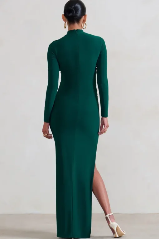 Alejandra | Green Maternity Long Sleeve High Neck Maxi Dress