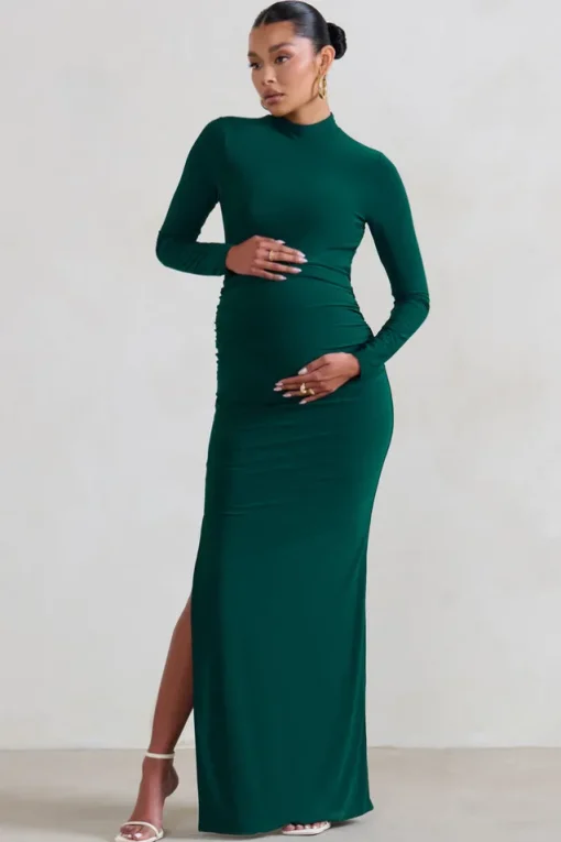 Alejandra | Green Maternity Long Sleeve High Neck Maxi Dress