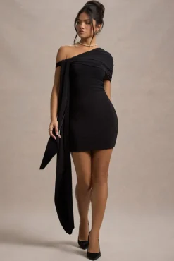 Alessio | Black One-Shoulder Mini Dress With Drape
