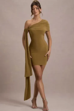Alessio | Mustard One-Shoulder Mini Dress With Drape