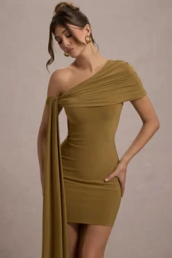 Alessio | Mustard One-Shoulder Mini Dress With Drape