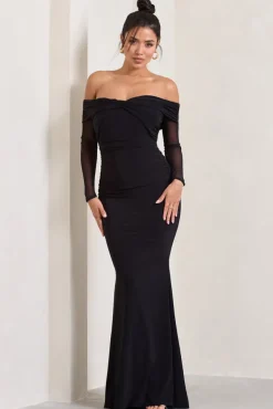 Alex | Black Bardot Twist Maxi Dress