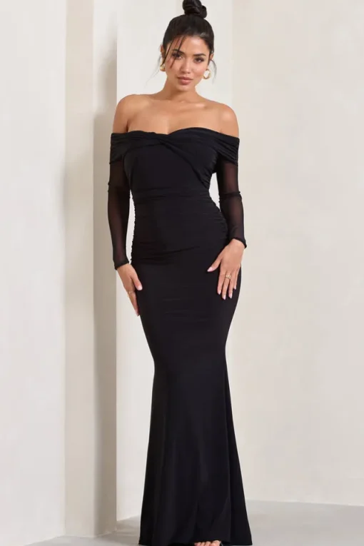 Alex | Black Bardot Twist Maxi Dress