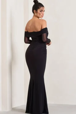 Alex | Black Bardot Twist Maxi Dress