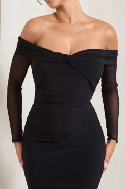 Alex | Black Bardot Twist Maxi Dress