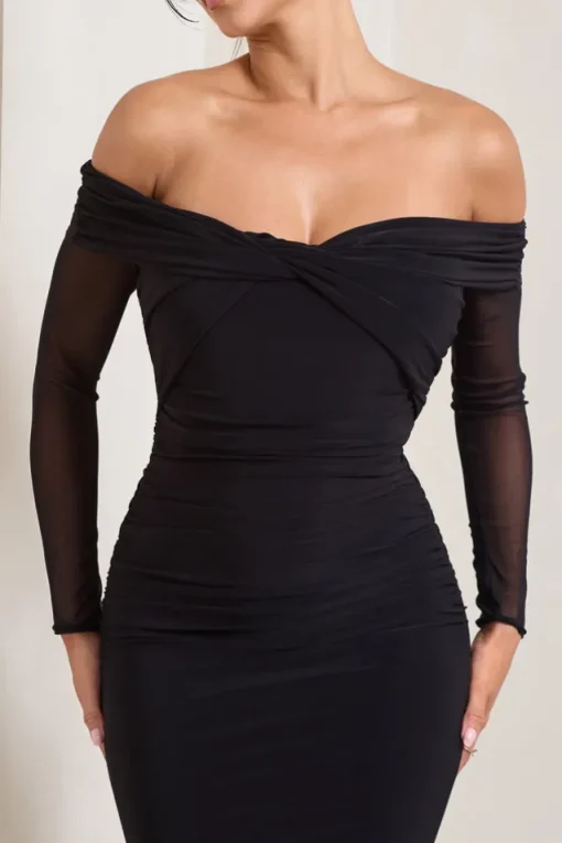 Alex | Black Bardot Twist Maxi Dress