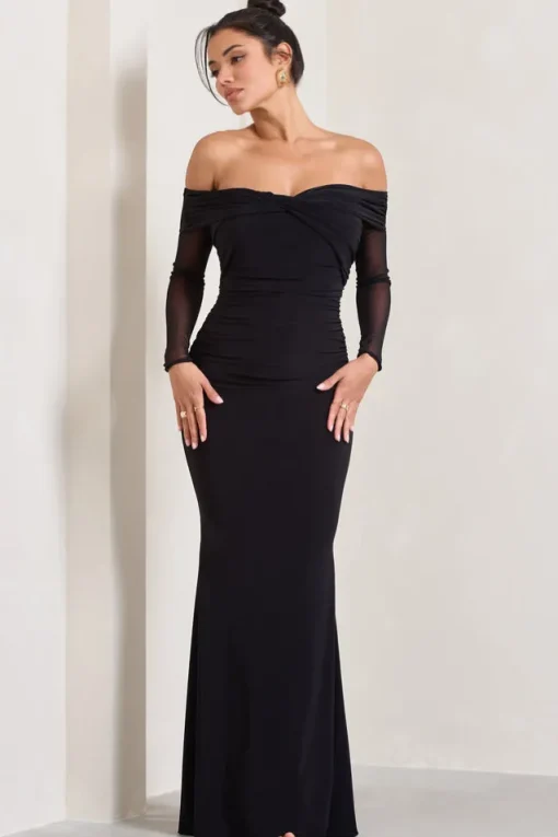 Alex | Black Bardot Twist Maxi Dress