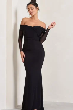Alex | Black Bardot Twist Maxi Dress