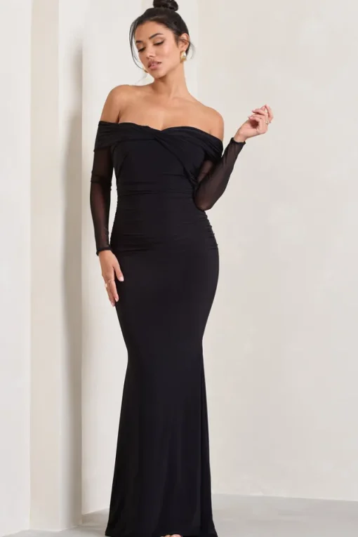 Alex | Black Bardot Twist Maxi Dress