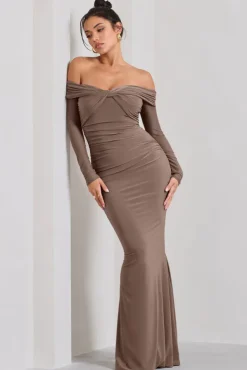 Alex | Mocha Bardot Twist Maxi Dress