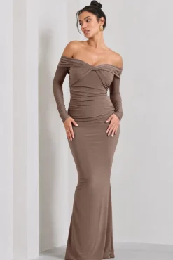 Alex | Mocha Bardot Twist Maxi Dress