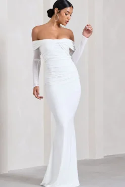 Alex | White Bardot Twist Maxi Dress