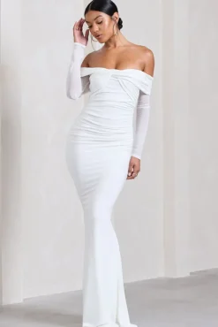 Alex | White Bardot Twist Maxi Dress