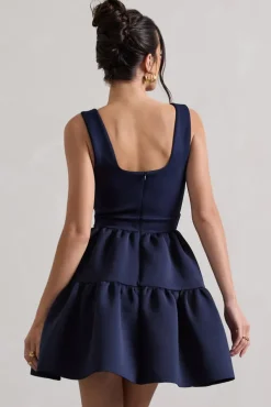 Alia | Navy Scoop-Neck Tiered Volume Hem Mini Dress