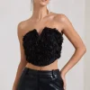 Alicia | Black Floral Mesh Strapless Corset Top