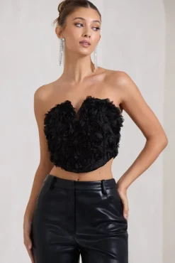 Alicia | Black Floral Mesh Strapless Corset Top