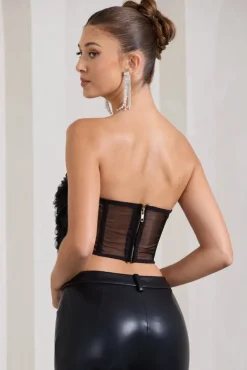 Alicia | Black Floral Mesh Strapless Corset Top