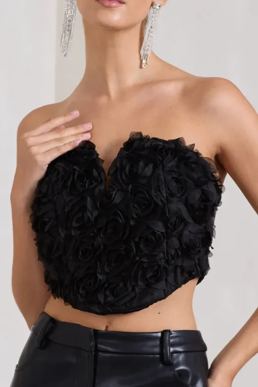 Alicia | Black Floral Mesh Strapless Corset Top