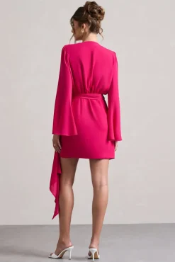 Alinta | Hot Pink Long-Sleeve Wrap Mini Dress