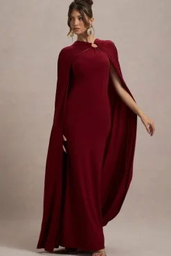 Aliza | Berry Cape Maxi Dress With Gold Ring