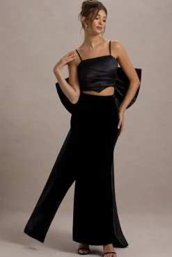Alize | Black Velvet Split Maxi Skirt