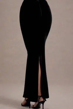 Alize | Black Velvet Split Maxi Skirt