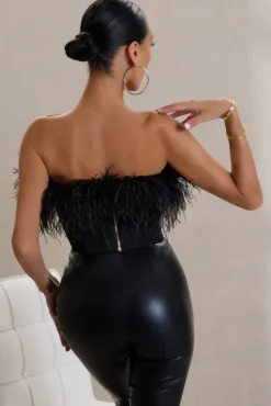 All About You | Black Feather Bandeau Corset Top