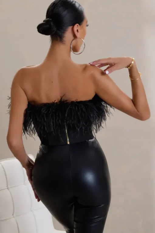 All About You | Black Feather Bandeau Corset Top
