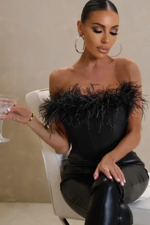 All About You | Black Feather Bandeau Corset Top