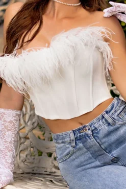 All About You | White Feather Bandeau Corset Top