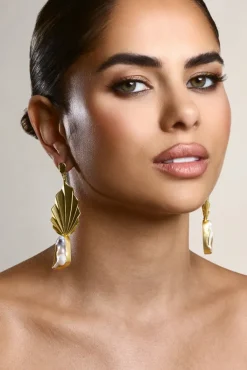 Aloha | Gold Leaf Drop Earrings With Iridescent Shell