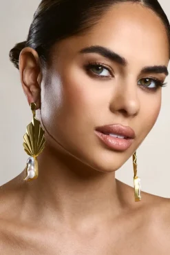 Aloha | Gold Leaf Drop Earrings With Iridescent Shell