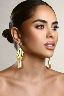 Aloha | Gold Leaf Drop Earrings With Iridescent Shell
