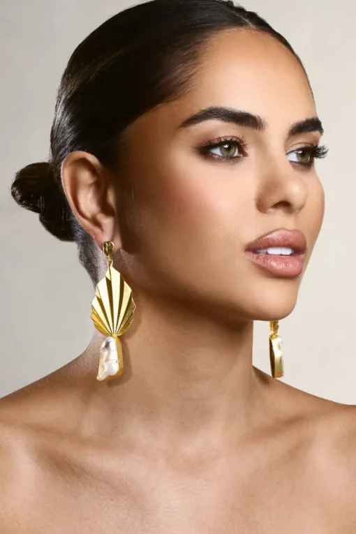 Aloha | Gold Leaf Drop Earrings With Iridescent Shell