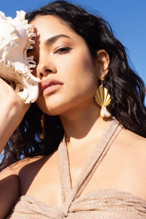 Aloha | Gold Leaf Drop Earrings With Iridescent Shell