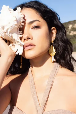 Aloha | Gold Leaf Drop Earrings With Iridescent Shell