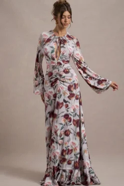 Althena | Cream Floral Print Balloon-Sleeve Maxi Dress