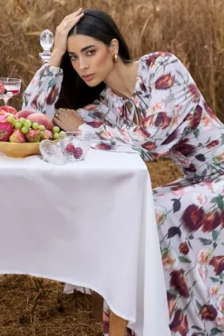 Althena | Cream Floral Print Balloon-Sleeve Maxi Dress