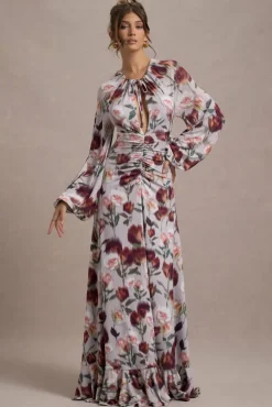 Althena | Cream Floral Print Balloon-Sleeve Maxi Dress