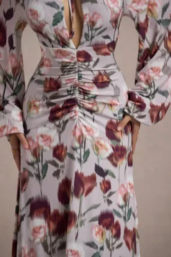 Althena | Cream Floral Print Balloon-Sleeve Maxi Dress