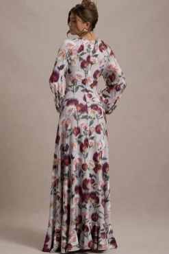 Althena | Cream Floral Print Balloon-Sleeve Maxi Dress