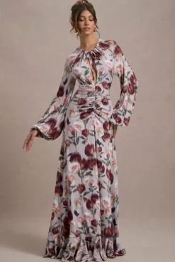 Althena | Cream Floral Print Balloon-Sleeve Maxi Dress