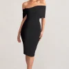 Alyssa | Black Bardot Bow Detail Midi Dress