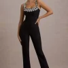 Amadi | Black Embellished Strappy Flared-Leg Jumpsuit