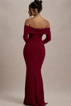 Amaia | Berry Bardot Long-Sleeve Maxi Dress