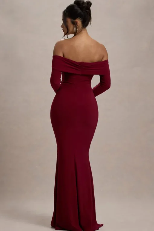 Amaia | Berry Bardot Long-Sleeve Maxi Dress