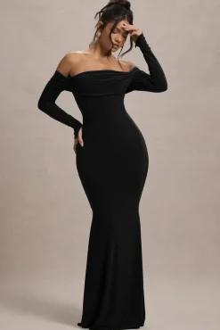 Amaia | Black Bardot Long-Sleeve Maxi Dress